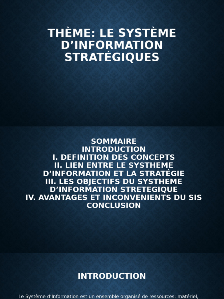 Système d'Information Stratégique : Avantages et Objectifs | PDF ...