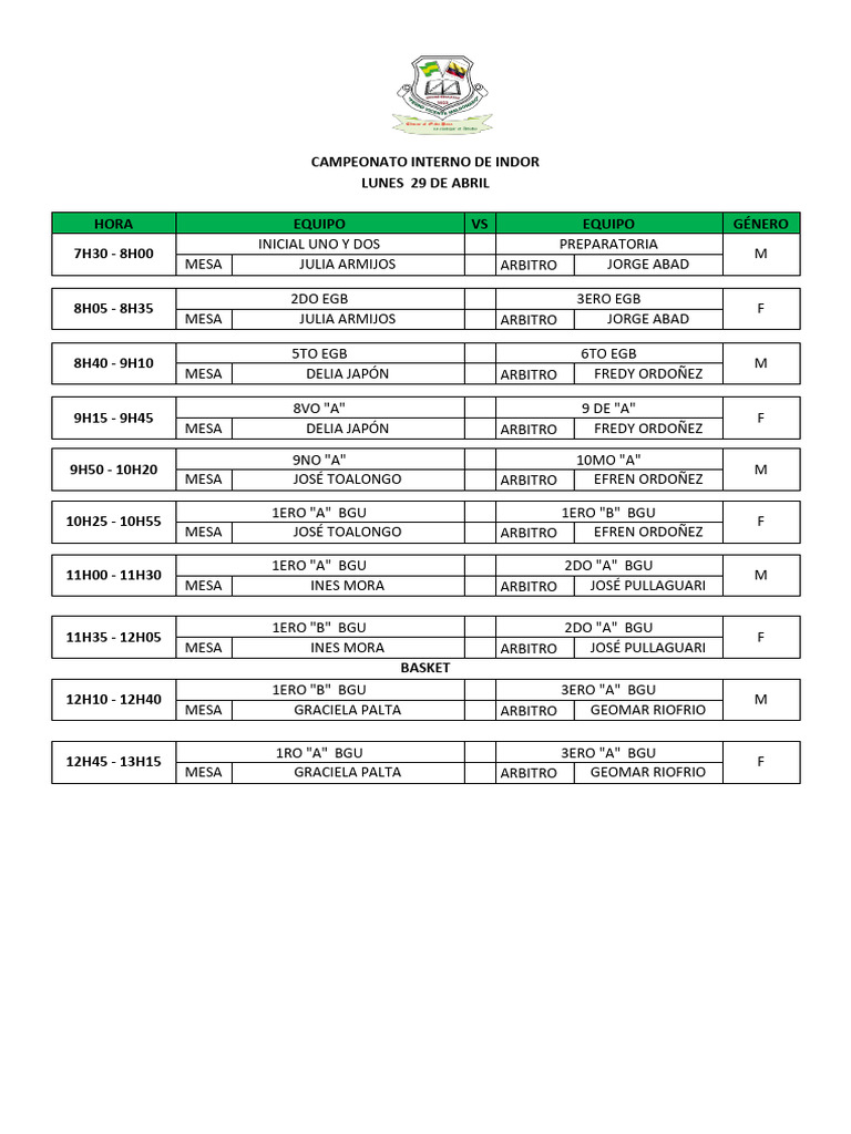 Campeonato Interno de Indor | PDF