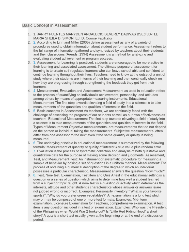 Basic Concept in Assessment | PDF | Educational Assessment | Multiple ...