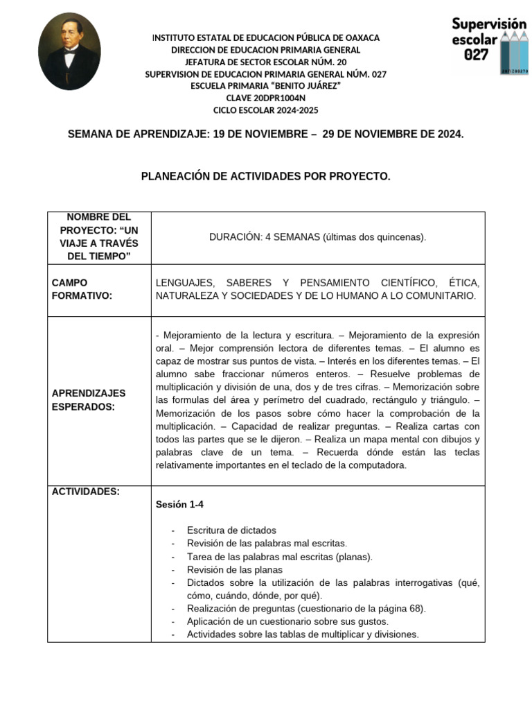 Planeación de Proyecto Escolar 2024-2025 | PDF | Educación primaria