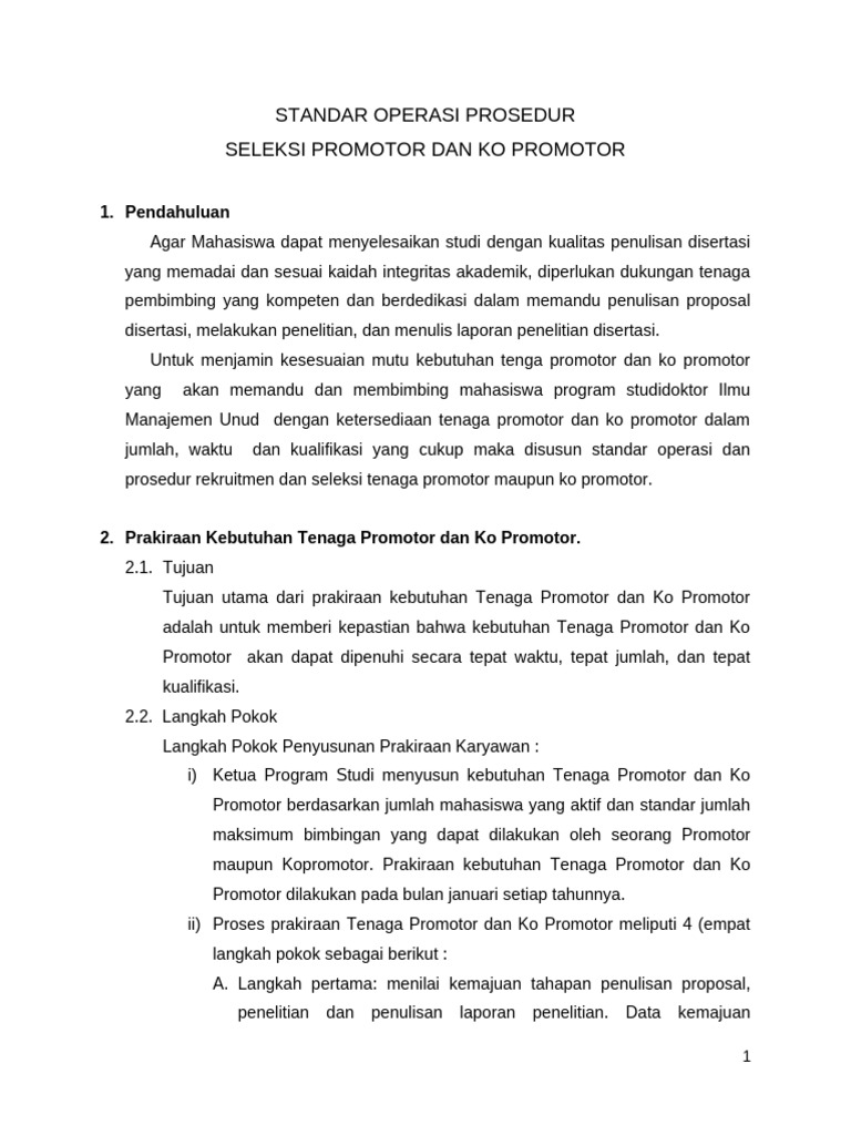 SOP Seleksi Promotor dan Ko Promotor | PDF