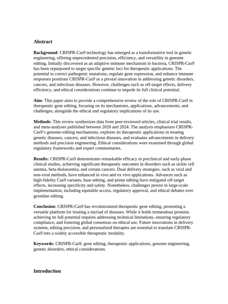 CRISPR-Cas9: Advances in Gene Editing | PDF | Crispr | Gene Therapy