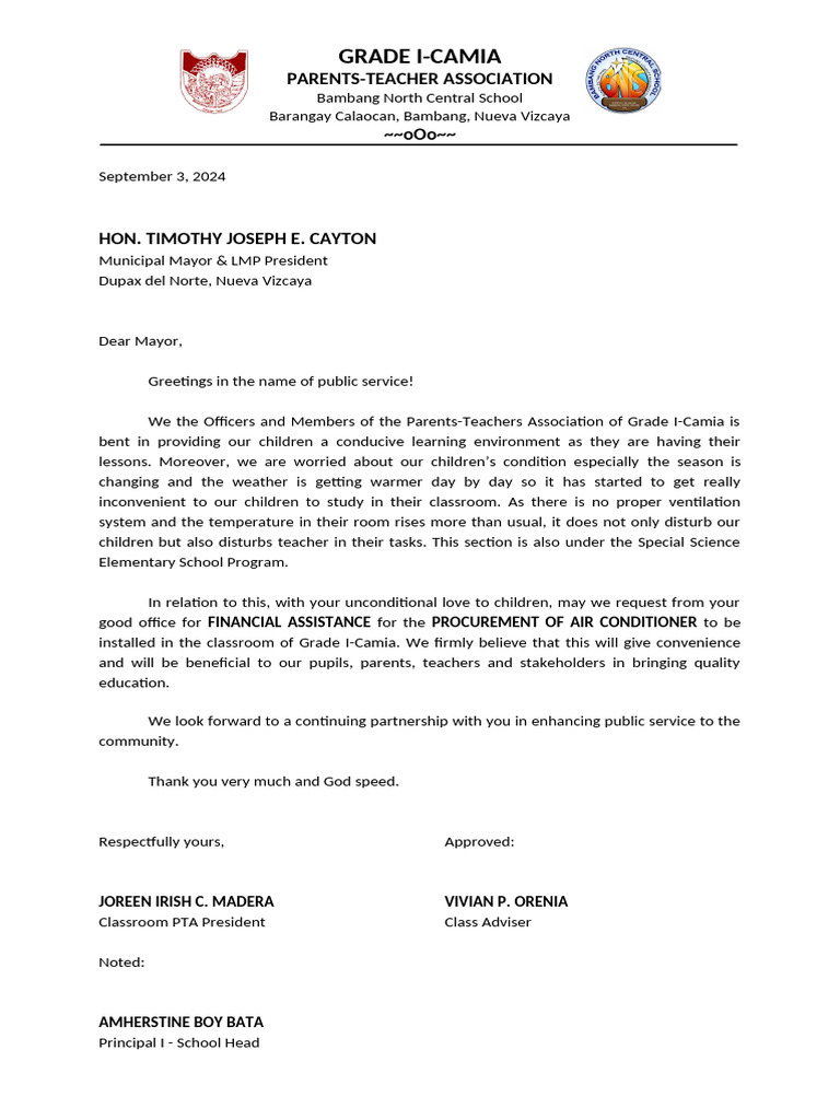 Request for Air Conditioner Funding | PDF