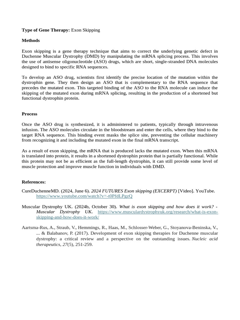Types, Methods, & Process of Gene Therapy | PDF | Messenger Rna | Exon