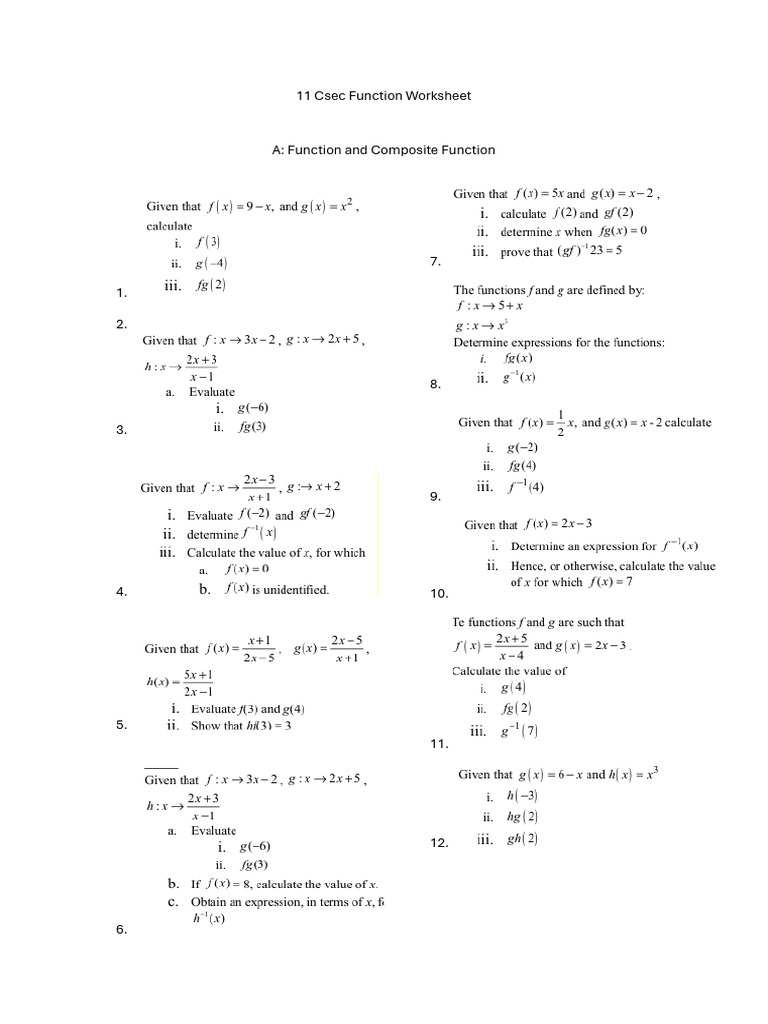 11 Csec Function Worksheet - 240913 - 152936 | PDF