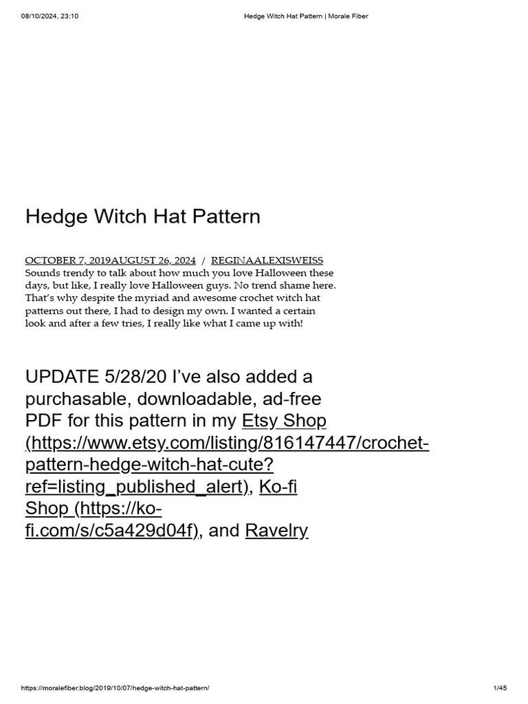 Crochet Hedge Witch Hat Pattern | PDF | Crochet | Yarn