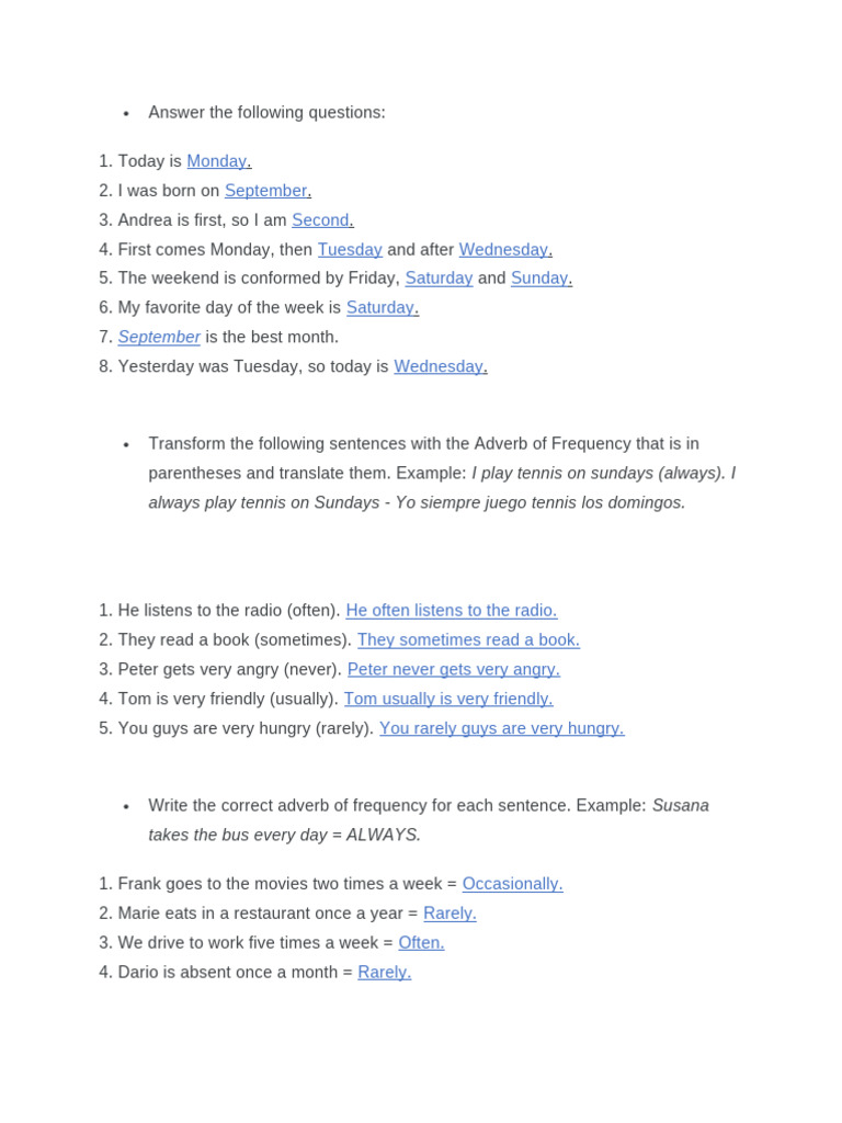 Adverbs of Frequency and Time Prepositions | PDF