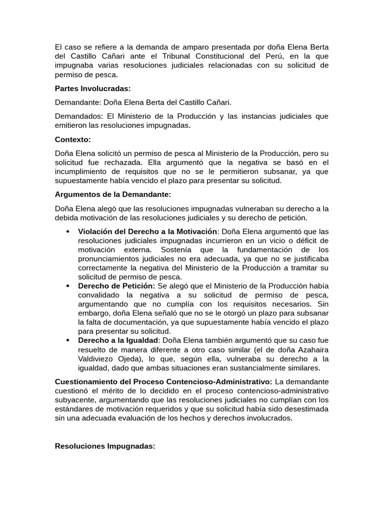 El Caso Se Refiere A La Demanda de Amparo Presentada Por Doña Elena ...