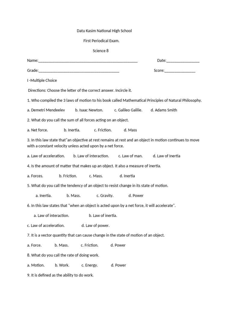 Science 8 | PDF | Force | Newton's Laws Of Motion