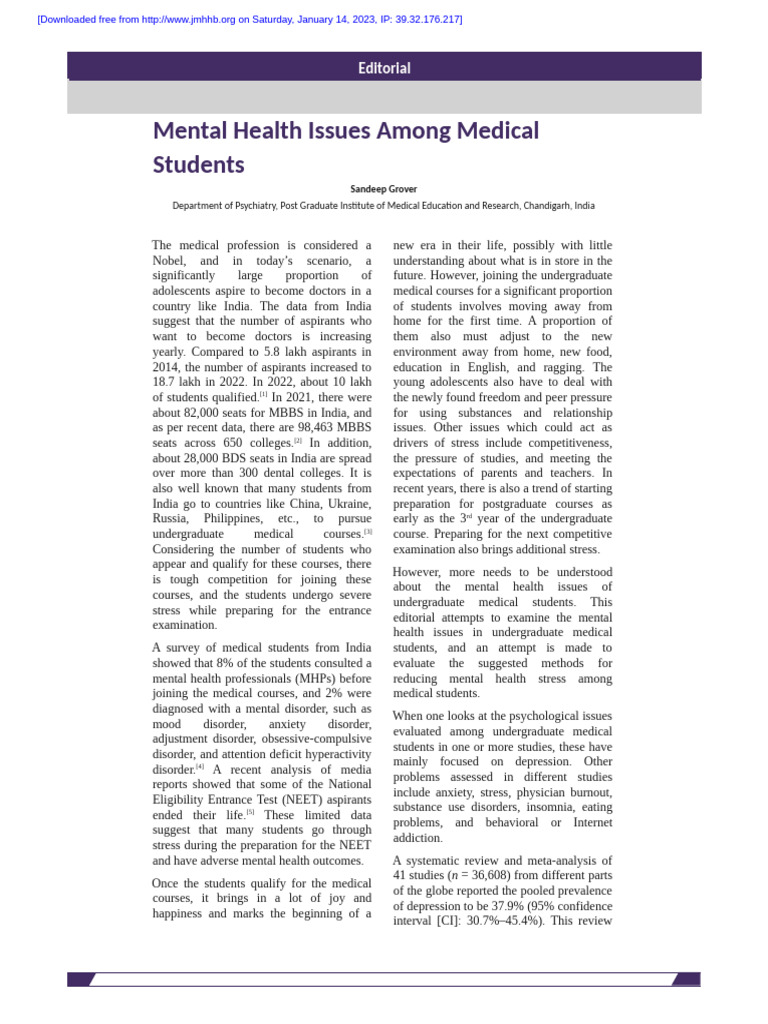 Mental Health in Medical Students | PDF | Mental Disorder | Mental Health