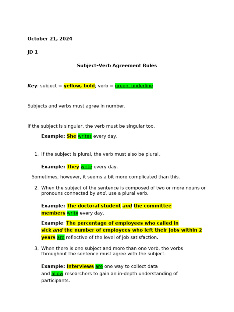 Subject-Verb Agreement Rules Explained | PDF | Grammatical Number | Plural