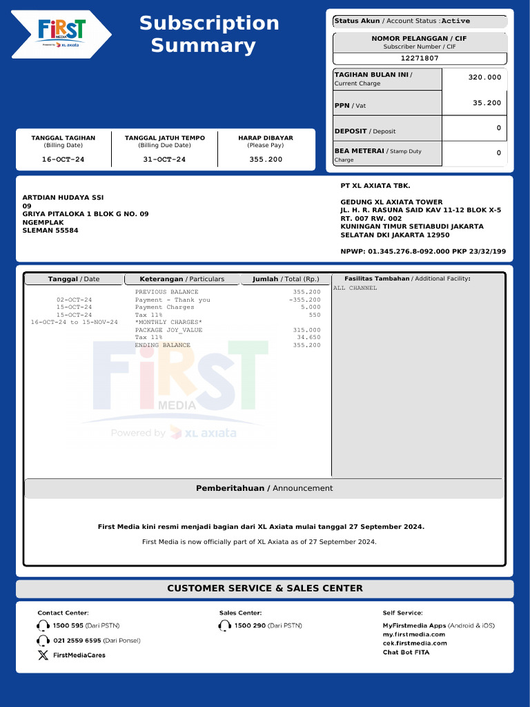 Active: Subscriber Number / CIF | PDF