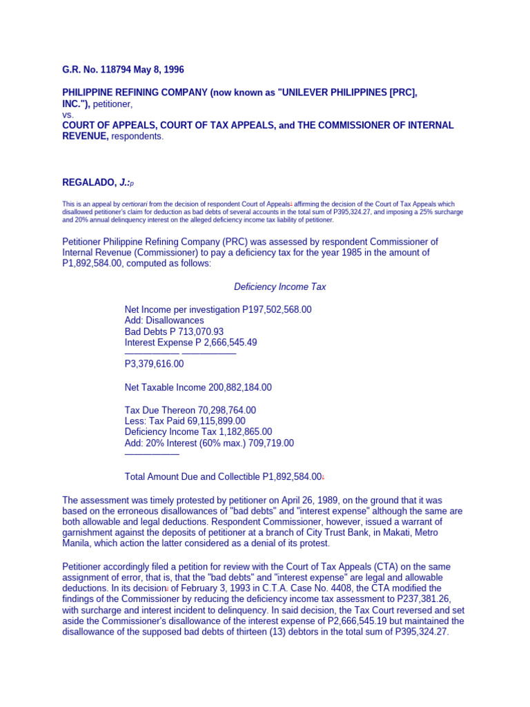 PRC v. CIR, 256 SCRA 667, 1995 | PDF | Taxes | Bad Debt