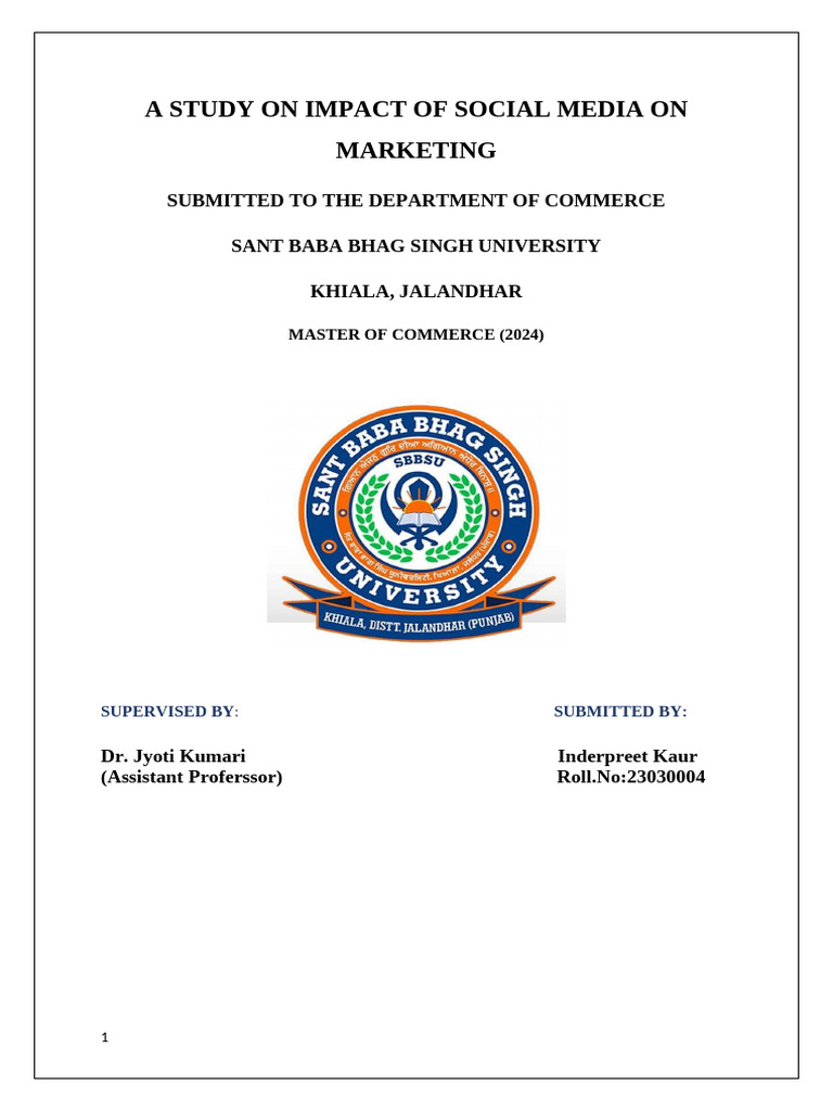 Inderpreet Kaur A Study On Impact of Social Media On Marketing | PDF ...