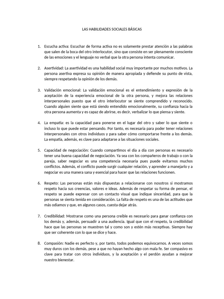 Las Habilidades Sociales Básicas | PDF | Las emociones | Empatía