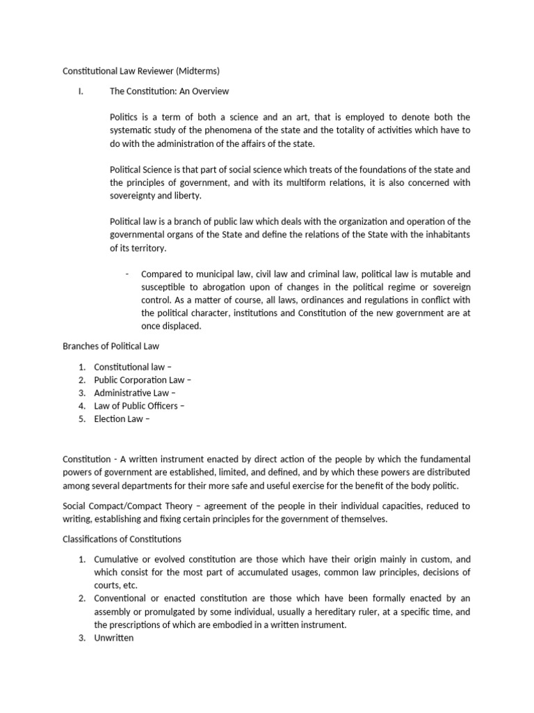 Constitutional Law Midterm Review Guide | PDF | Constitution | Government