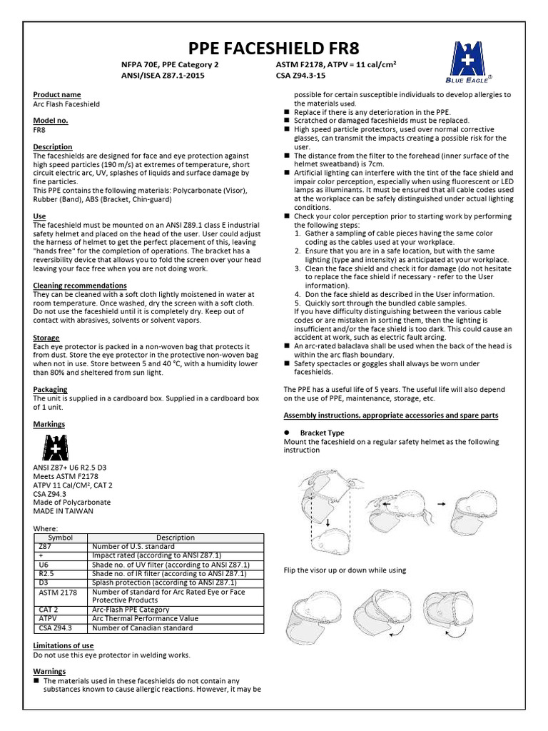 Arc Flash Faceshield FR8 Specifications | PDF | Personal Protective ...