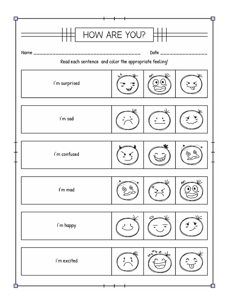 Feelings Emotions Worksheet Kids 362891 | PDF