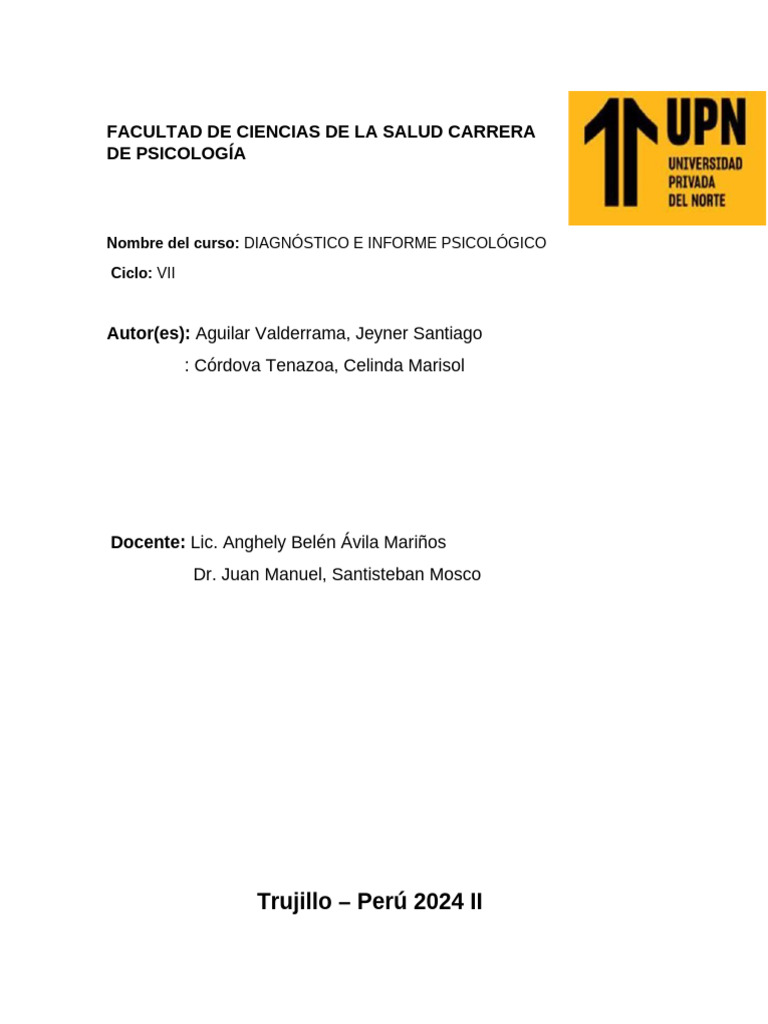 Informe Psicológico de Evaluación 2024 | PDF | Las emociones ...