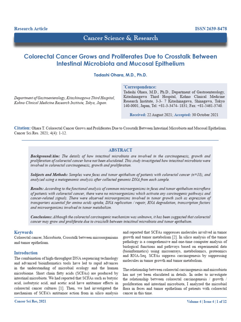 Microbiota's Role in Colorectal Cancer Growth | PDF | Biosynthesis ...
