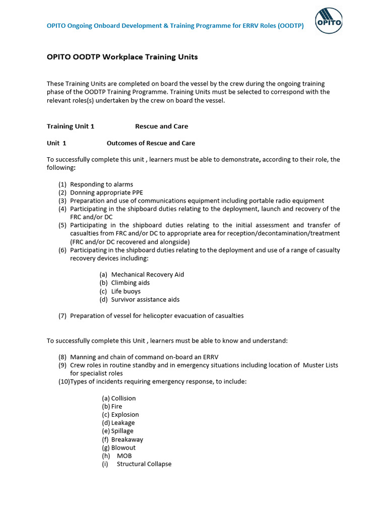 OPITO ERRV Onboard Training Program | PDF | Emergency Department ...