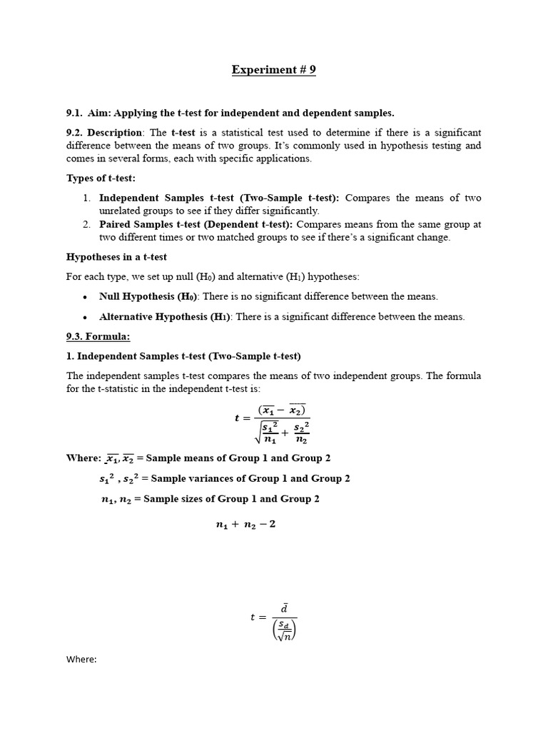 Statistics Lab Exp 9 (T Test) | PDF | Student's T Test | P Value
