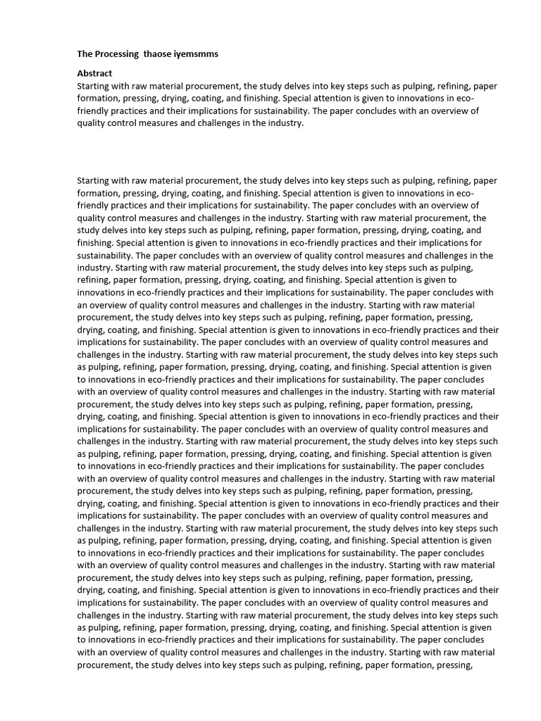 Eco-Friendly Paper Processing Steps | PDF | Pulp (Paper) | Paper