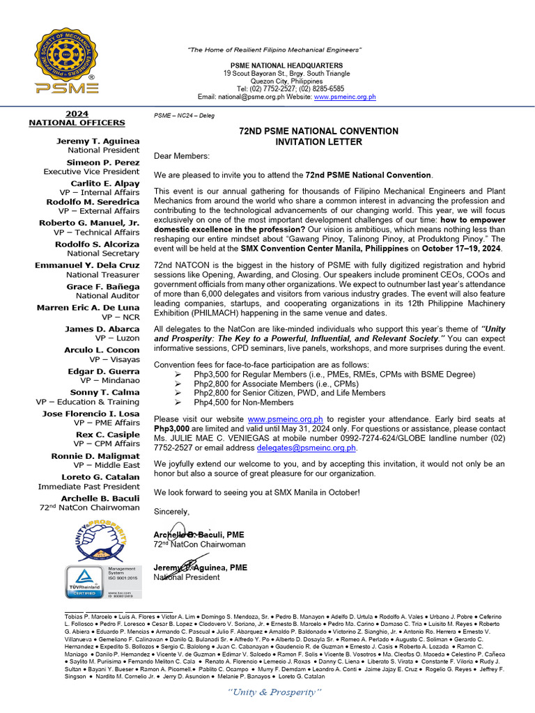 72NC Invitation Letter Members | PDF