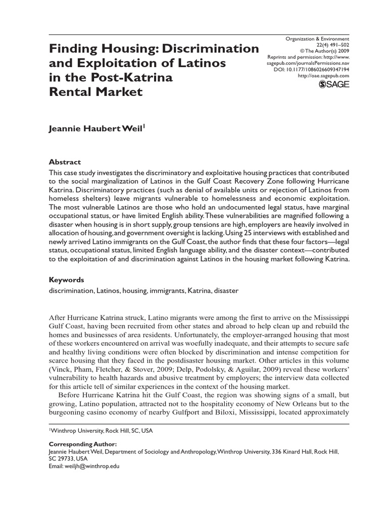(Haubert Weil, 2009) Finding Housing Discrimination and Exploitation of ...