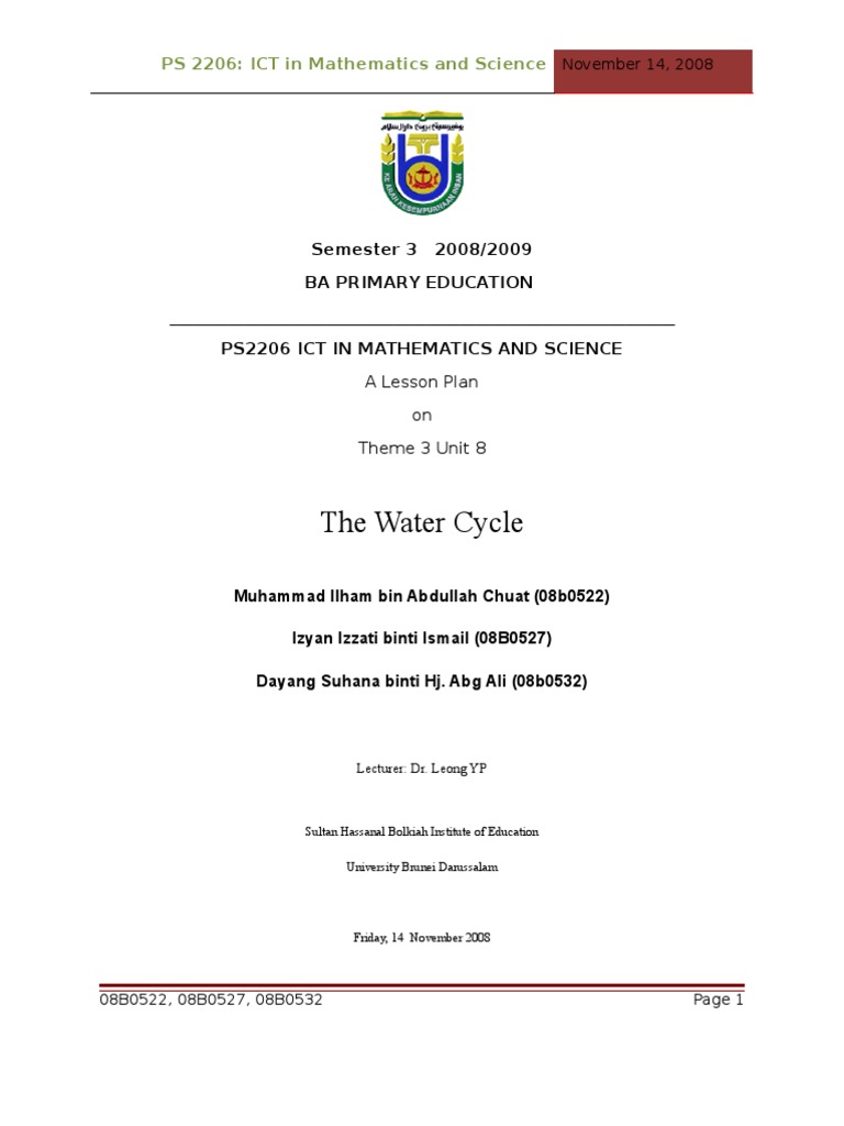 A Lesson Plan - The Water Cycle | PDF | Educational Technology | Teachers