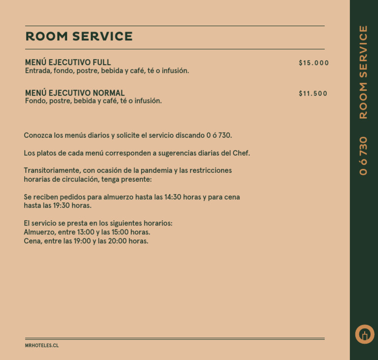 Menú Ejecutivo y Room Service MR Hoteles | PDF