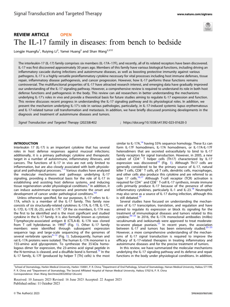 The IL-17 Family in Diseases From Bench To Bedside | PDF | Nf κb | Cell ...