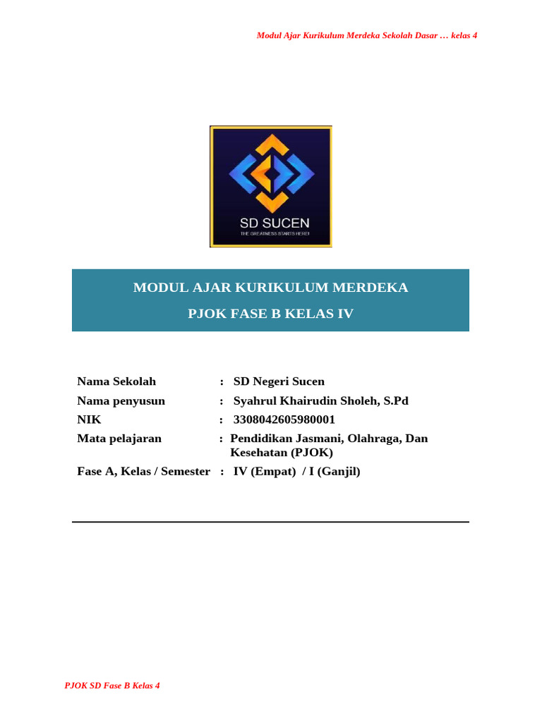 Modul Ajar PJOK Kelas 4 Kurikulum Merdeka | PDF
