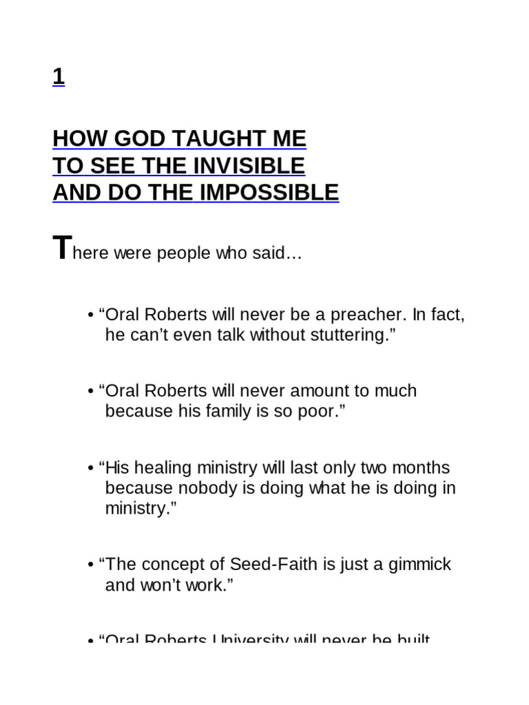 Seeing the Invisible, Achieving the Impossible | PDF | Faith Healing ...