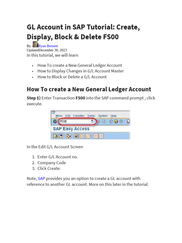 GL Account in SAP Tutorial | PDF