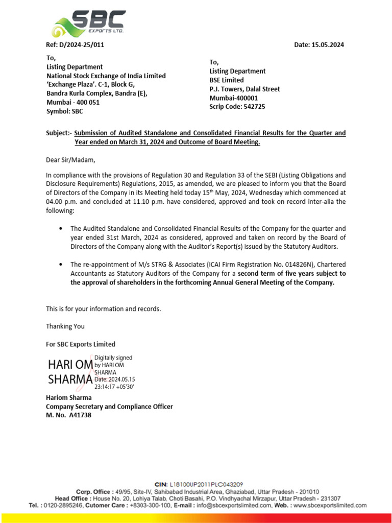 SBC Exports 23-24 | PDF | Going Concern | Audit