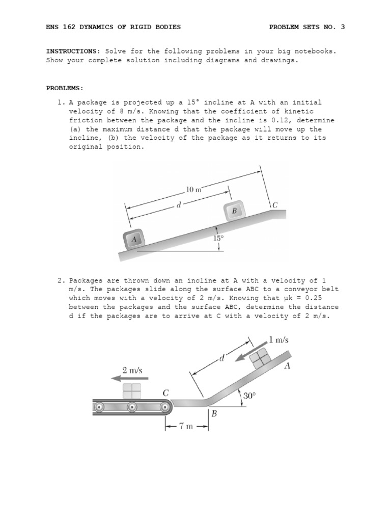 Dynamics of Rigid Bodies Problem Set 3 | PDF | Force | Friction