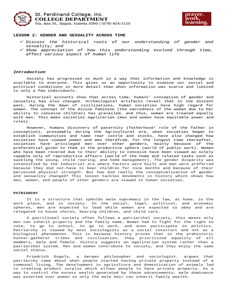 Readings in Gender and Society - Gender and Sexuality Across Time | PDF ...