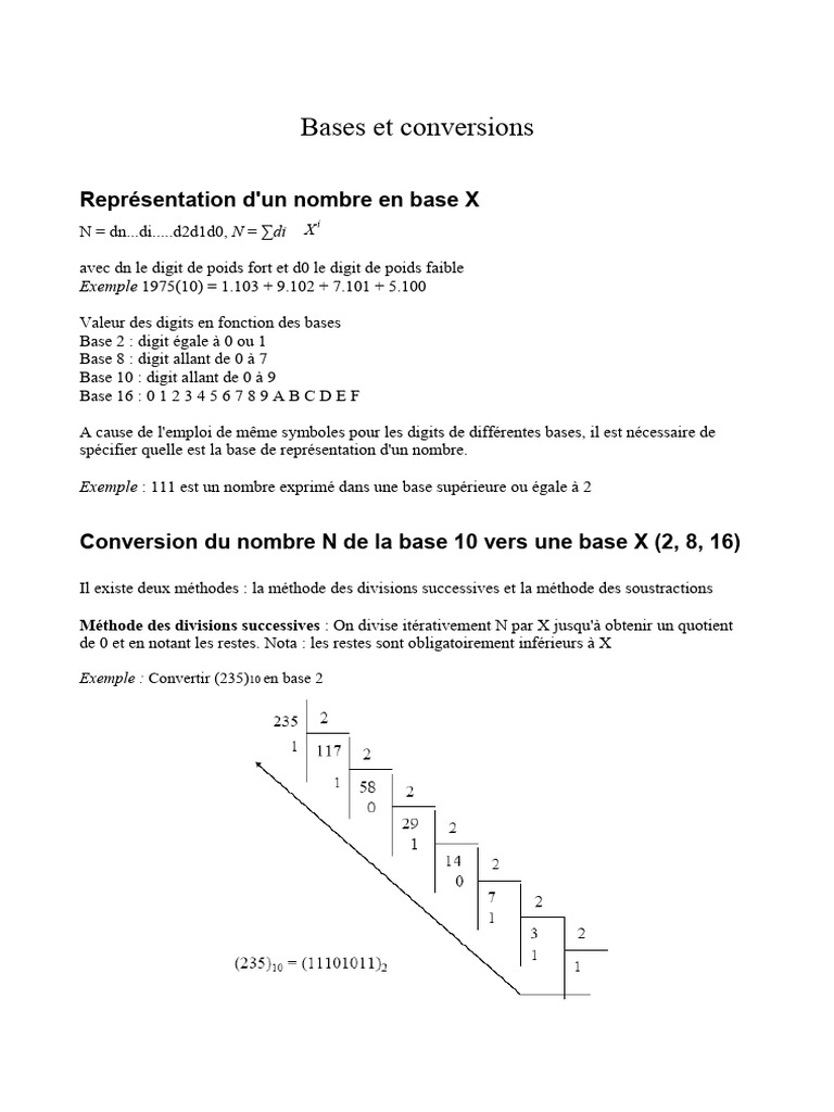 Conversion des bases numériques | PDF