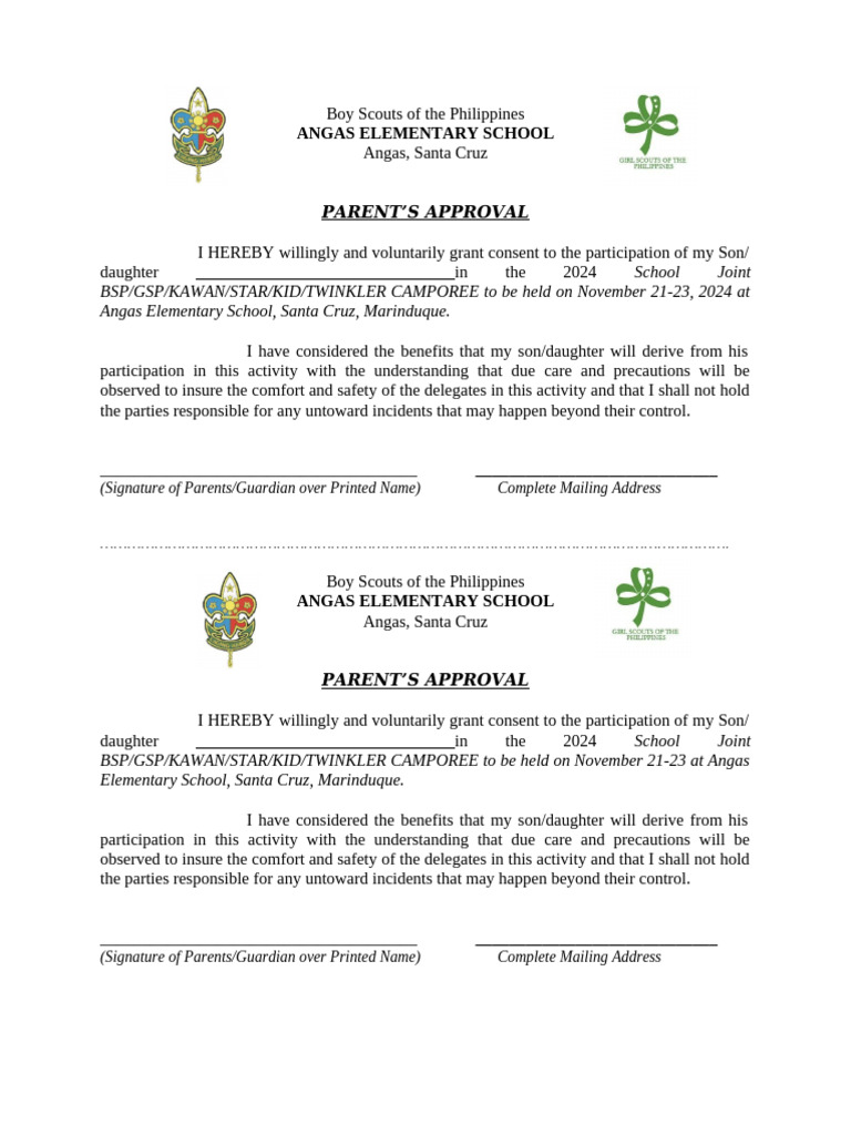 Parent Consent for 2024 Camporee | PDF