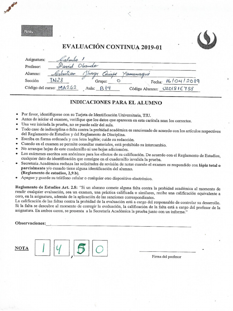 Calculo 1 - PC1 - 201901 | PDF