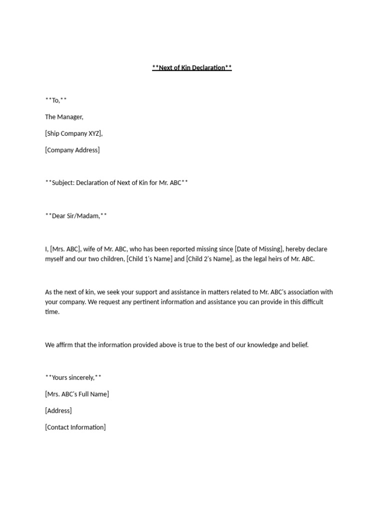 Next of Kin Declaration | PDF
