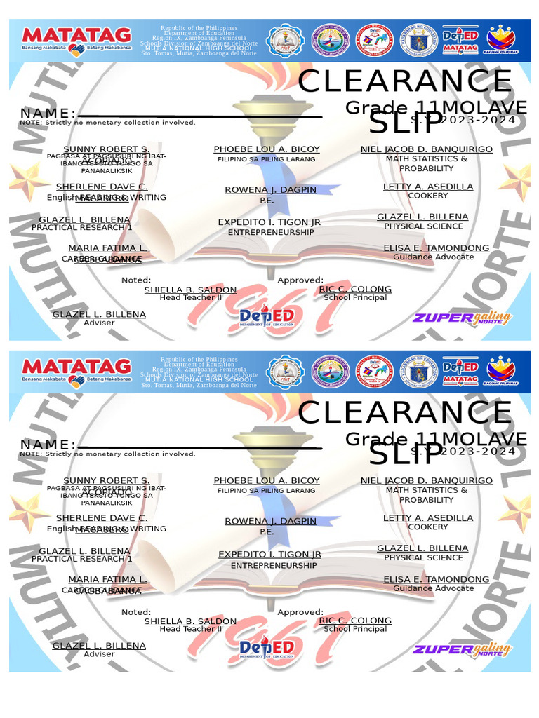 Grade 11 Clearance Slip 2023-2024 | PDF
