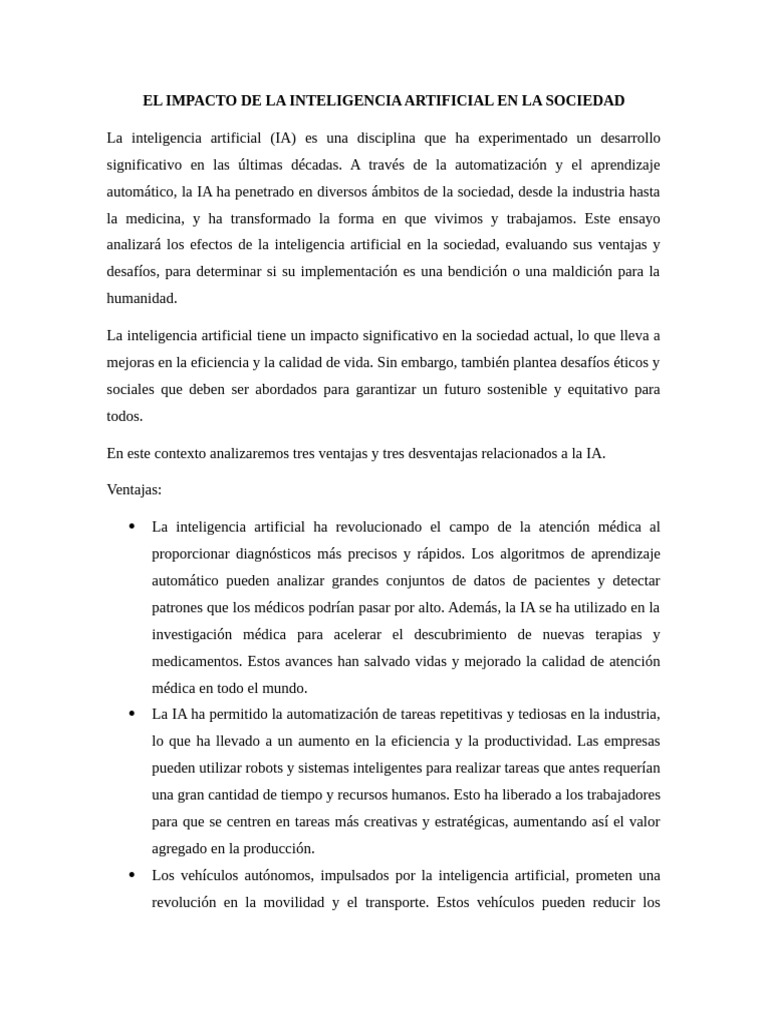 El Impacto de La Inteligencia Artificial en La Sociedad | PDF ...