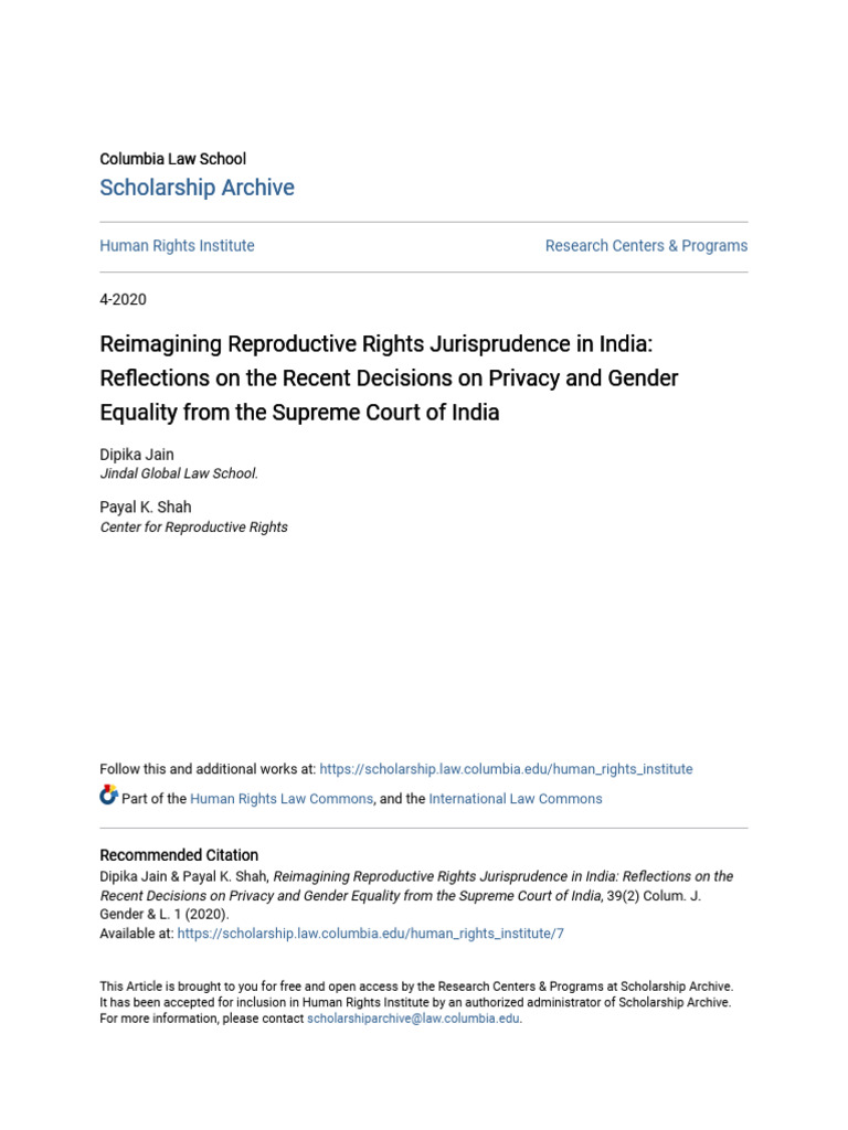 Reproductive Rights in India: Legal Insights | PDF | Reproductive ...