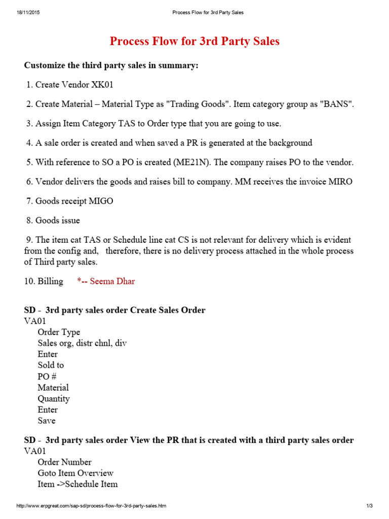 Process Flow for 3rd Party Sales | PDF