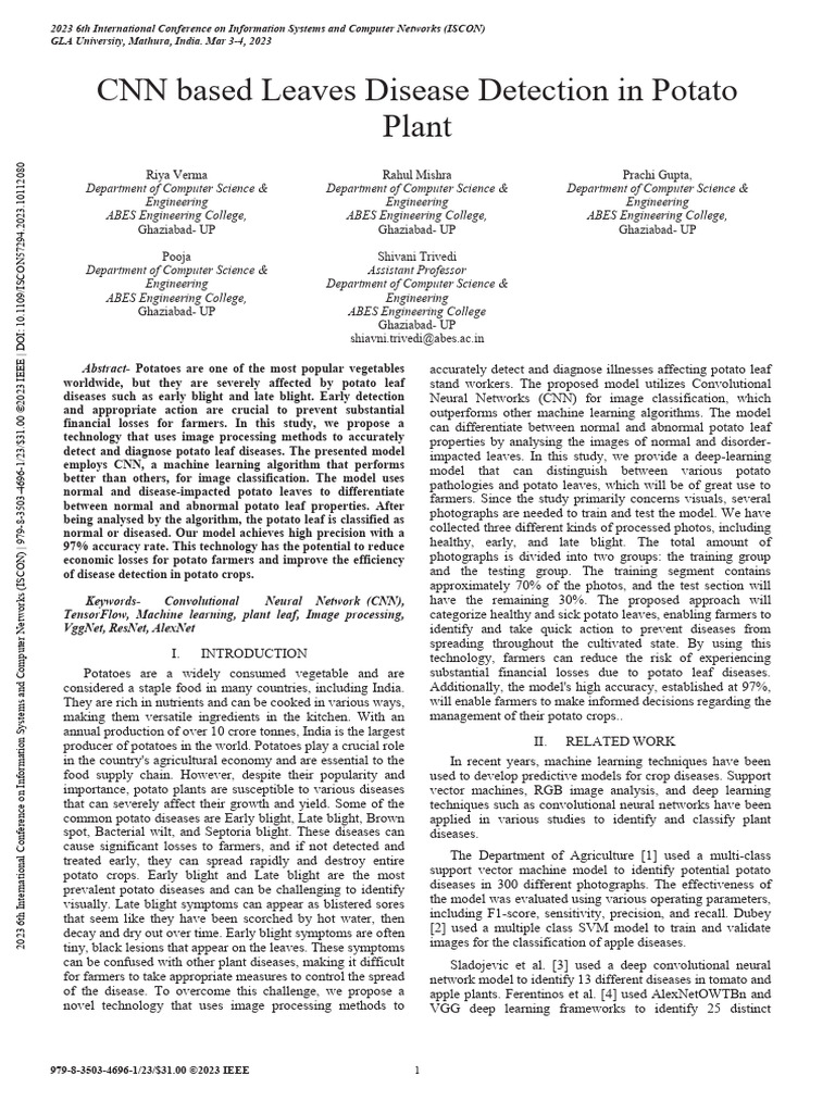 CNN for Potato Leaf Disease Detection | PDF | Deep Learning | Support ...