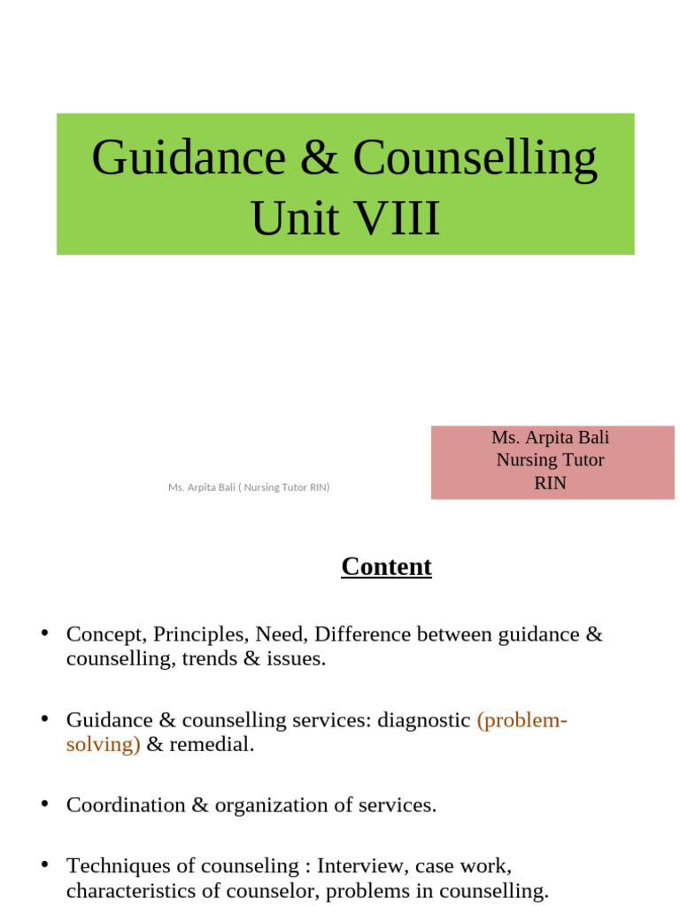 Guidance and Counselling Overview | PDF | Psychotherapy | Attitude ...