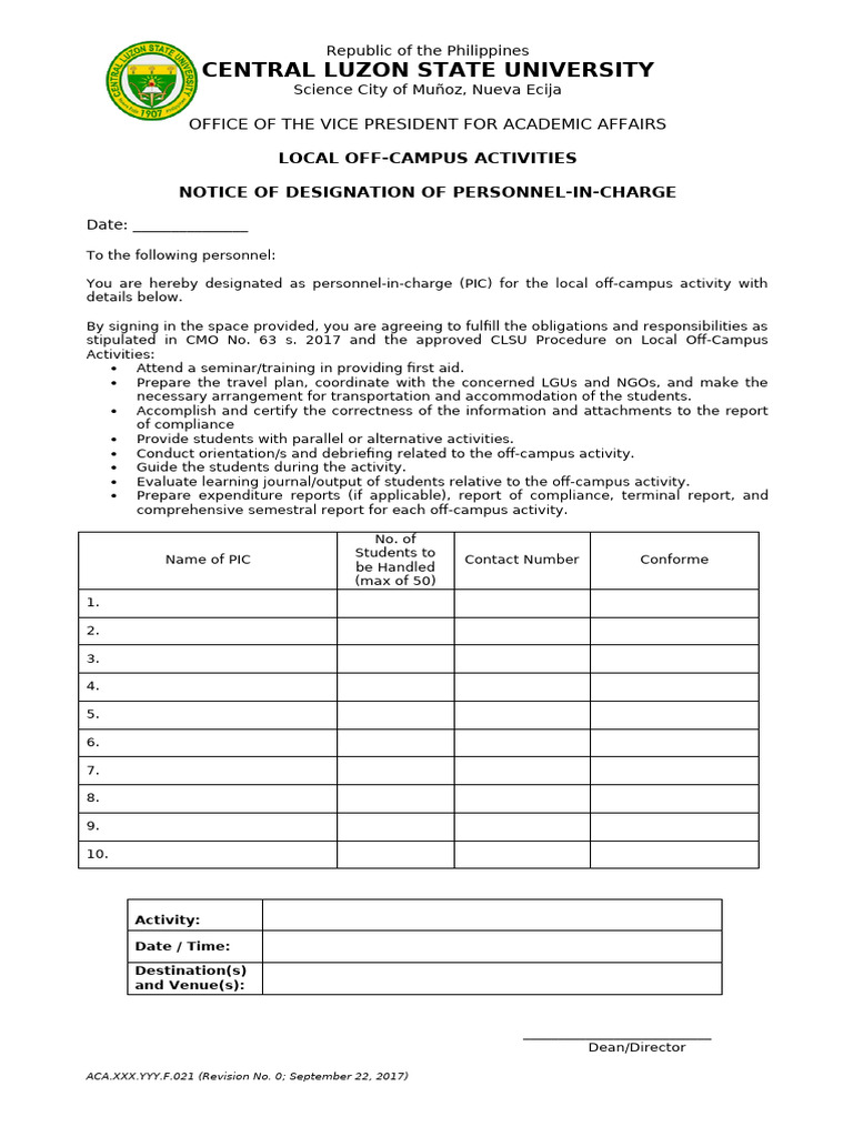 Designation Notice for Off-Campus Activities | PDF
