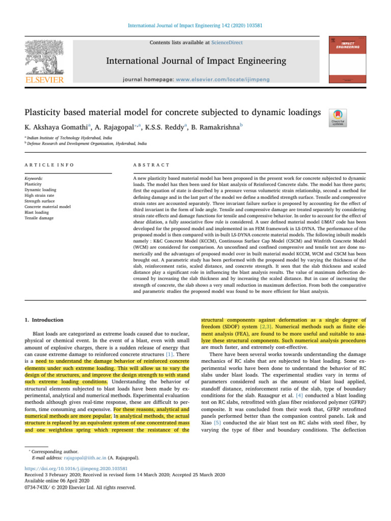 Concrete Plasticity Model for Blast Loads | PDF | Strength Of Materials ...